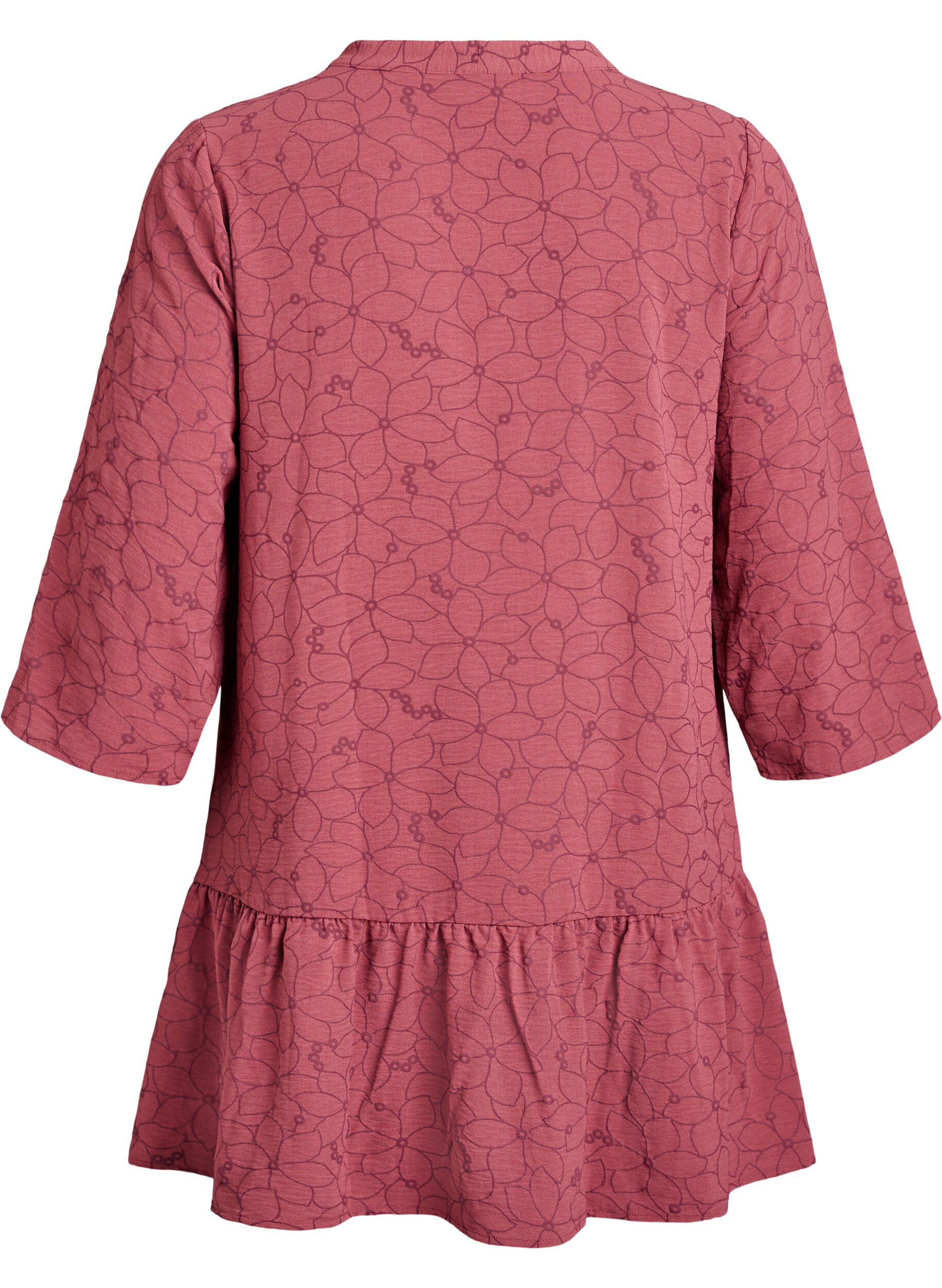 Zizzi Tunika med broderat blomm&ouml;nster och 3/4-&auml;rmar, Rosa, Packshot image number 1