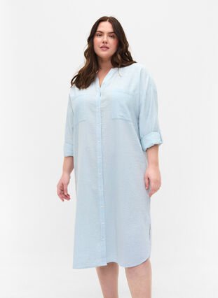 Randig skjortklänning i bomull, Blue Stripe, Model image number 0