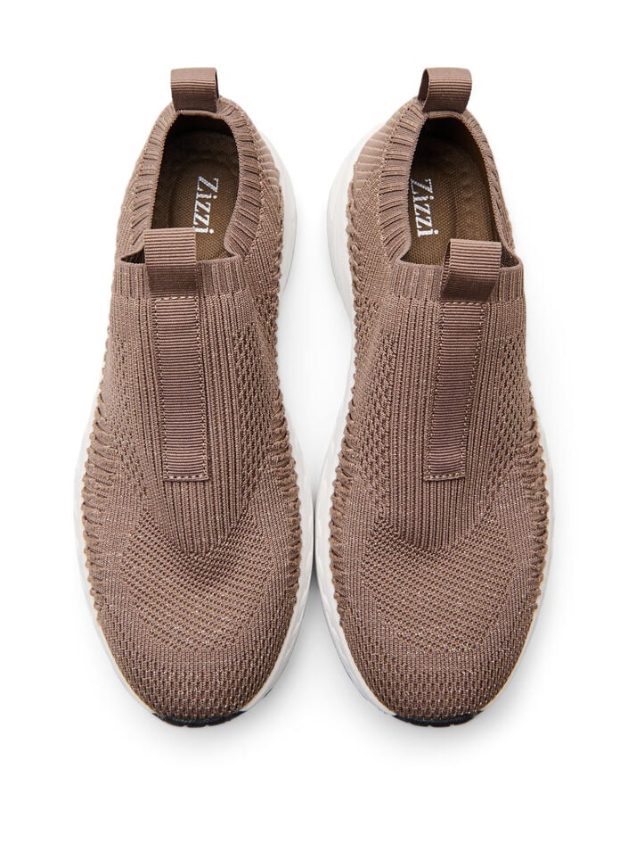 Stretchstickade sneakers med glittertr&aring;d, Brun, Packshot image number 2