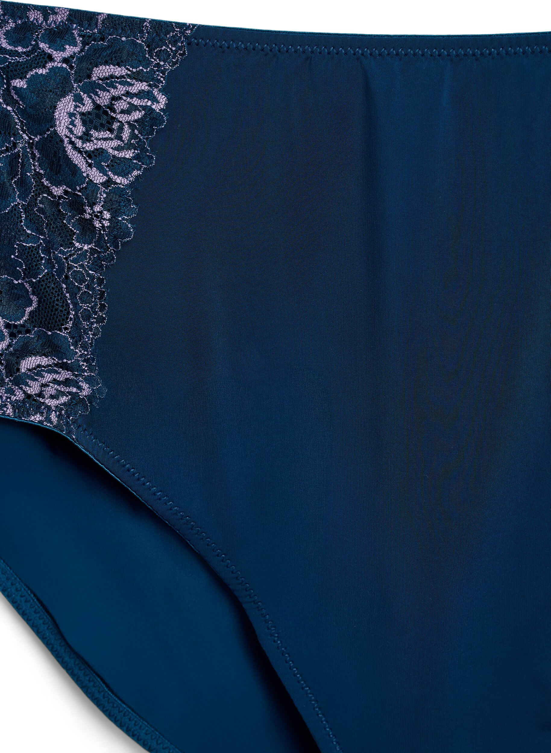 Zizzi Trosor i mikrofiber med spets och normal midja, Bl&aring;, Packshot image number 2