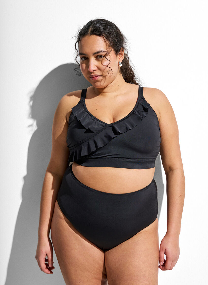 Enf&auml;rgad bikinitrosa med h&ouml;g midja, Svart, Model image number 0