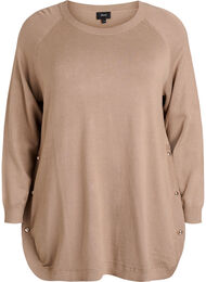 Stickad blus med knappar i sidan, Beige