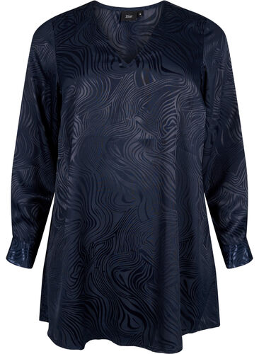 V-ringad tunika med ton-i-ton-mönster, Night Sky, Packshot image number 0