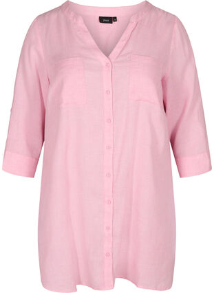 Skjortblus med v-ringning och fickor, Cameo Pink, Packshot image number 0