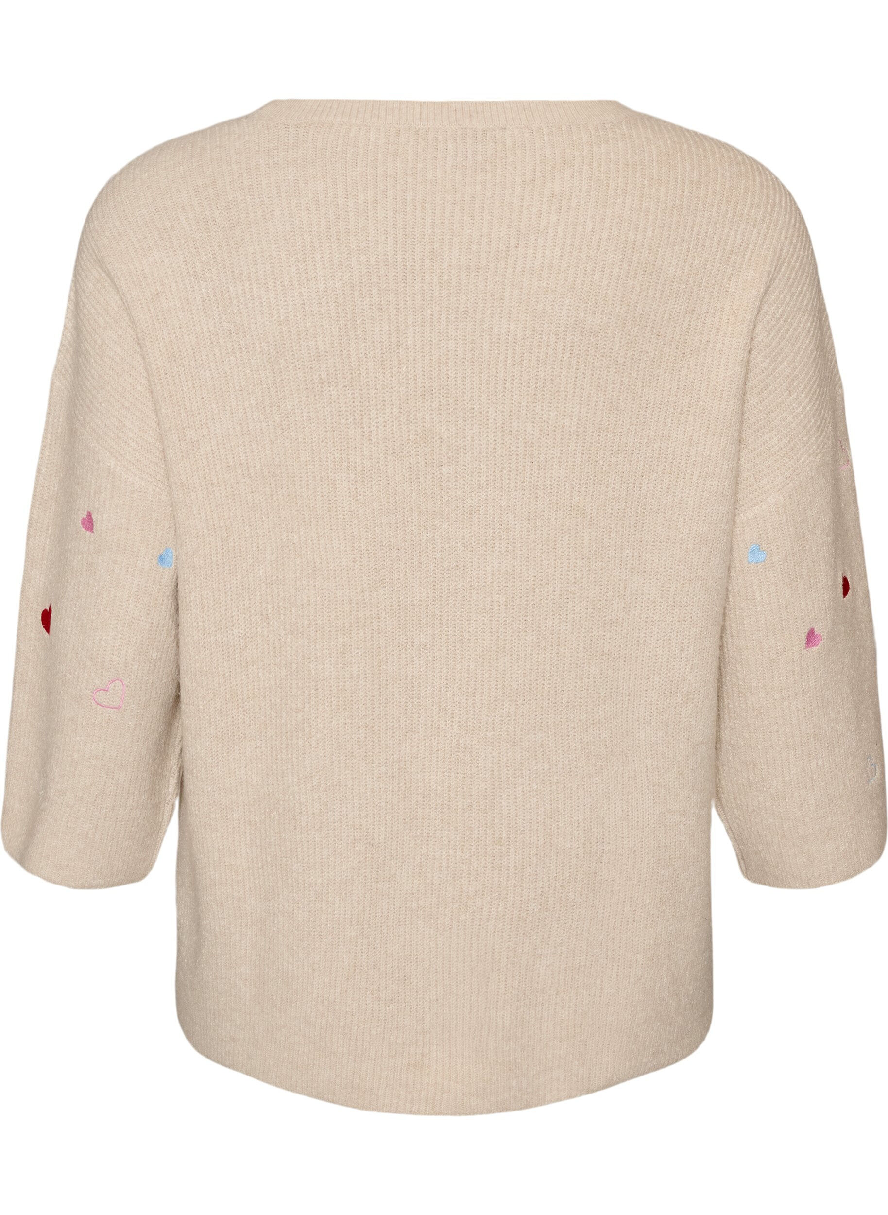 ZizziStickad blus med hj&auml;rtan och 3/4-&auml;rmar, Beige, Packshot image number 1