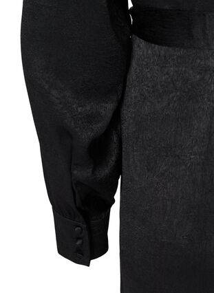 Klänning med struktur och puffärmar, Black, Packshot image number 3