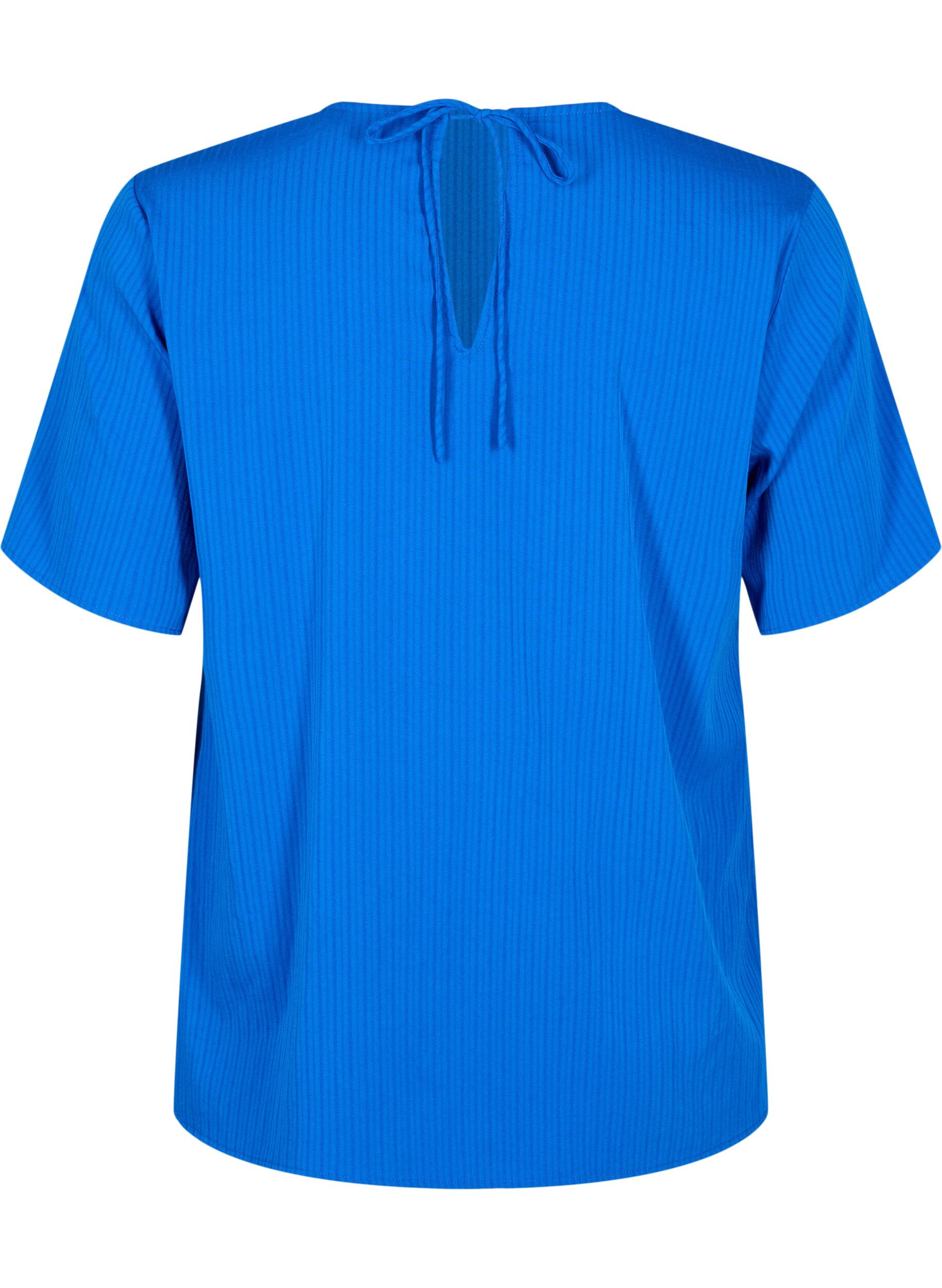 Zizzi Kort&auml;rmad viskosblus med knytband, Princess Blue, Packshot image number 1