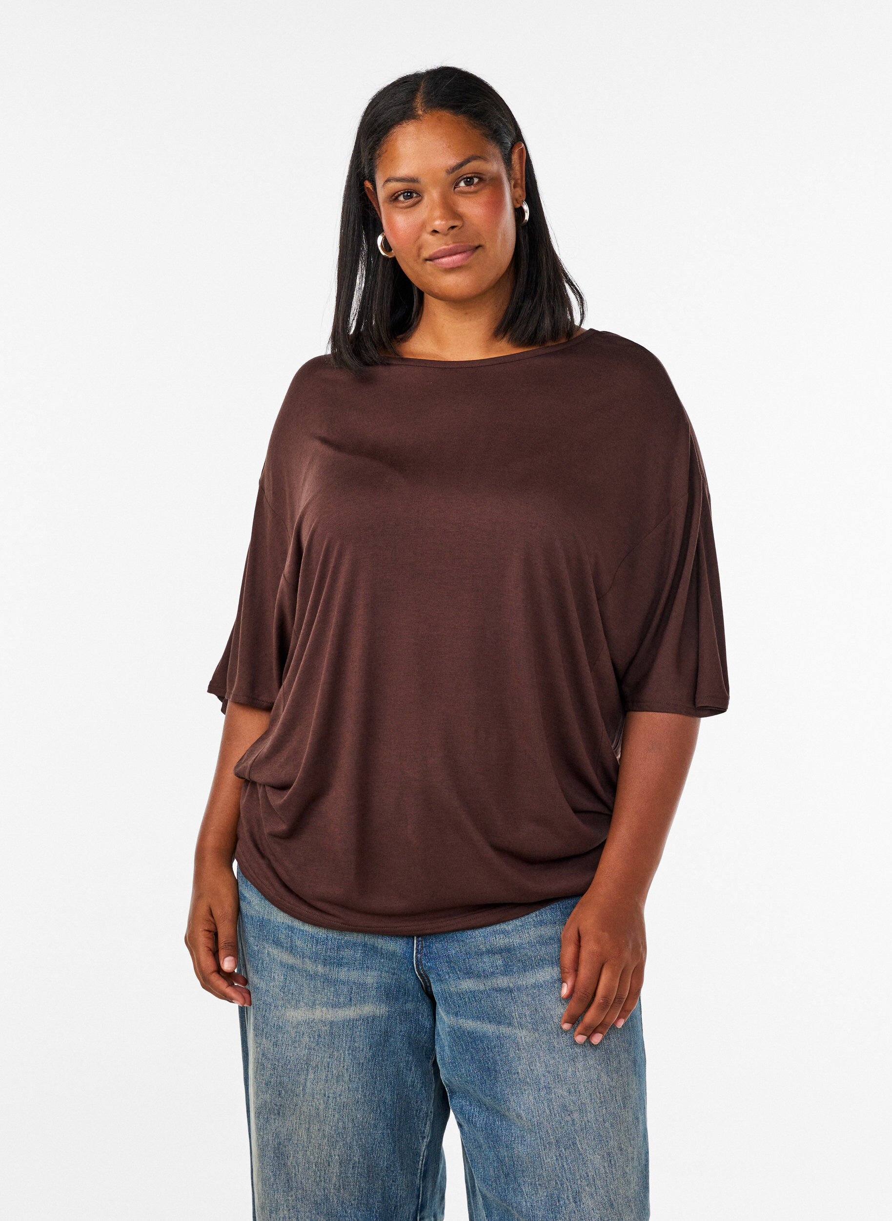 ZizziL&ouml;s t-shirt i viskosjersey, Brun, Model image number 0