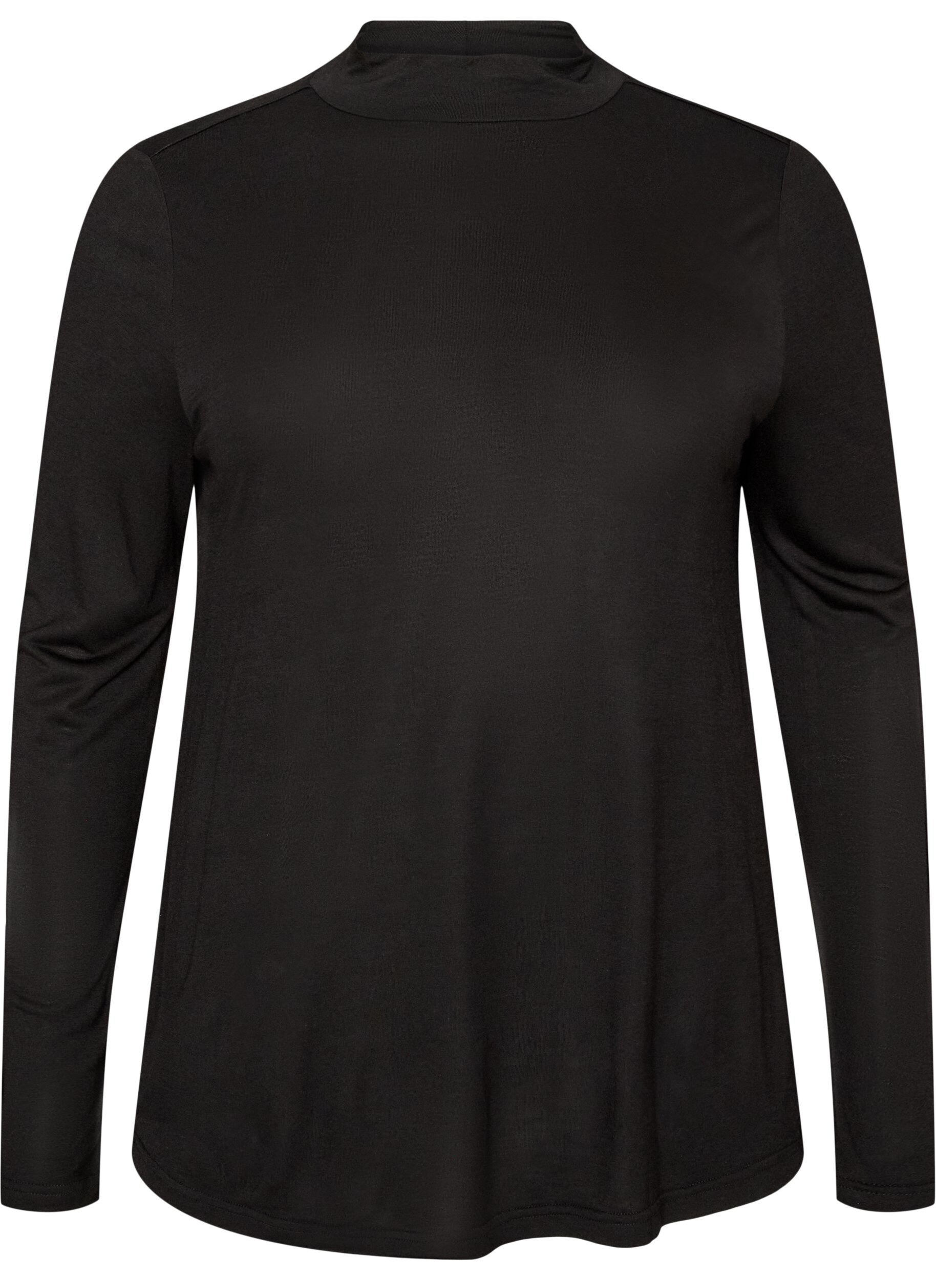 ZizziBlus i viskosjersey med h&ouml;g hals, Svart, Packshot image number 0