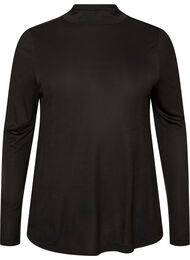 Blus i viskosjersey med h&ouml;g hals, Svart