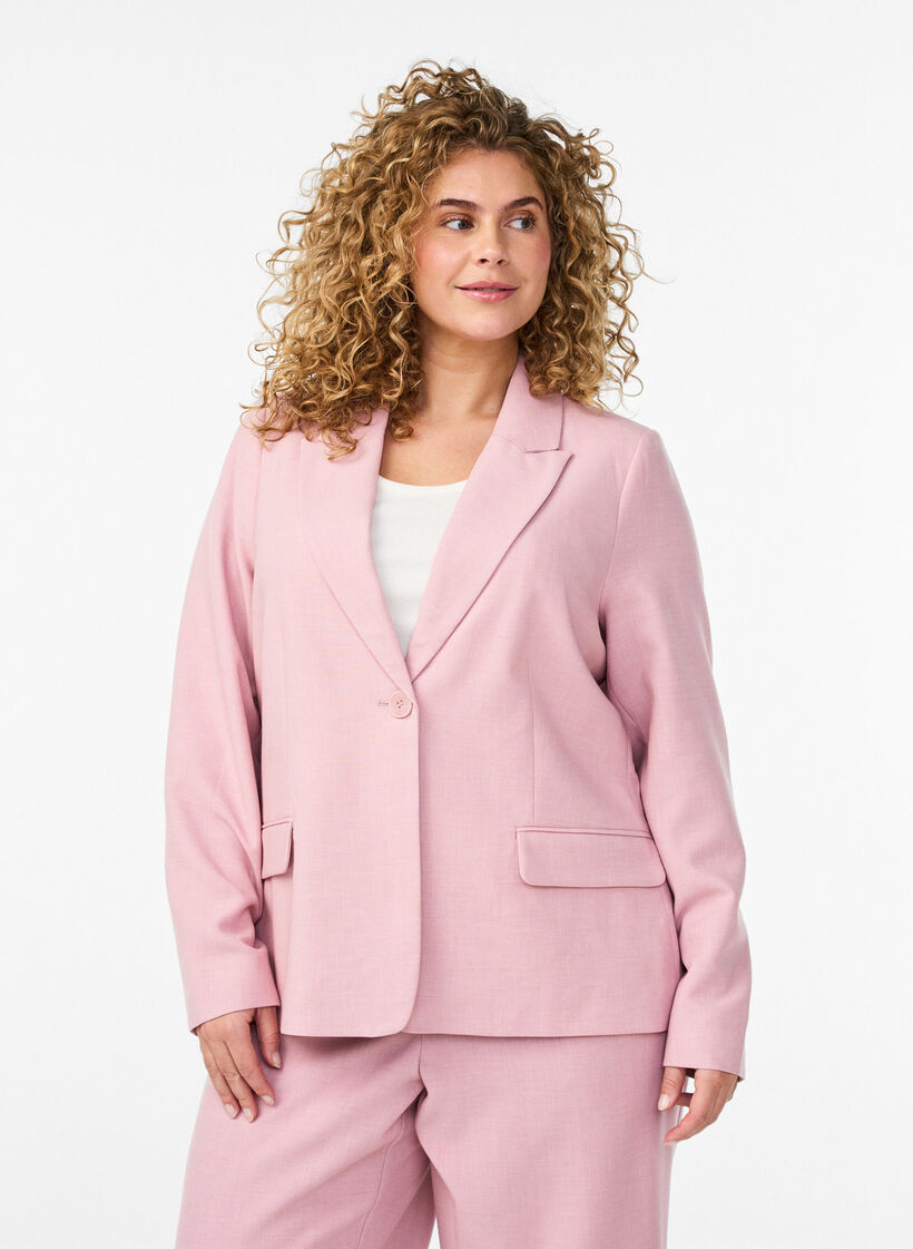 Klassisk blazer med enkelkn&auml;ppning och fickor, Rosa, Model image number 0