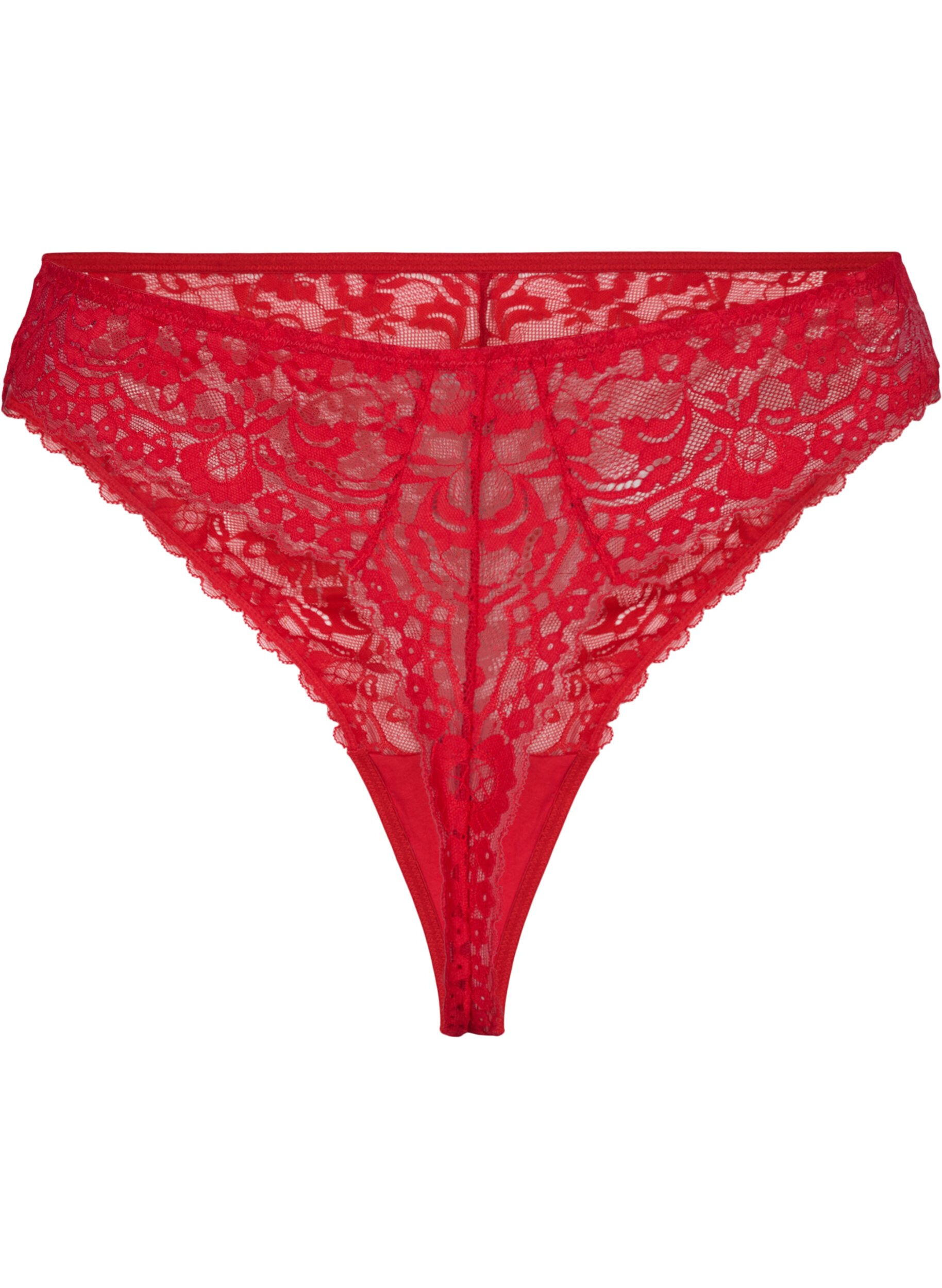 Zizzi G-string i spets med normalh&ouml;g midja, Red Ass., Packshot image number 1