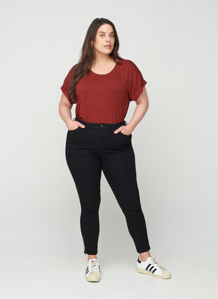 Cropped Amy Jeans med hög midja och dragkedja, Black, Model image number 0