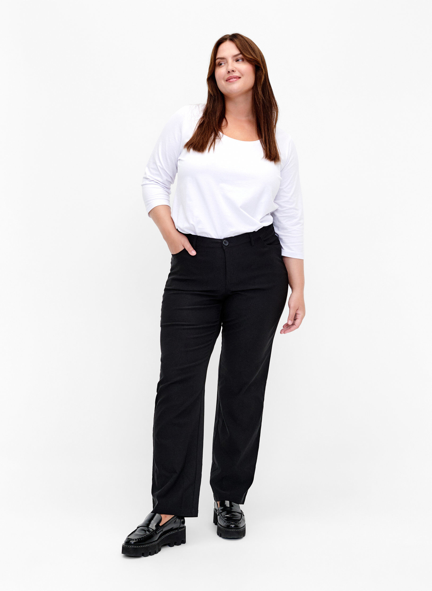 ZizziBomullstr&ouml;ja med 3/4-&auml;rmar, Vit, Model image number 1