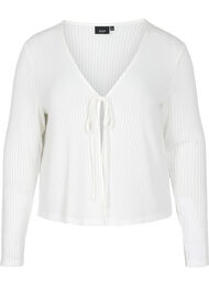 Ribbstickad cardigan med snörning, White