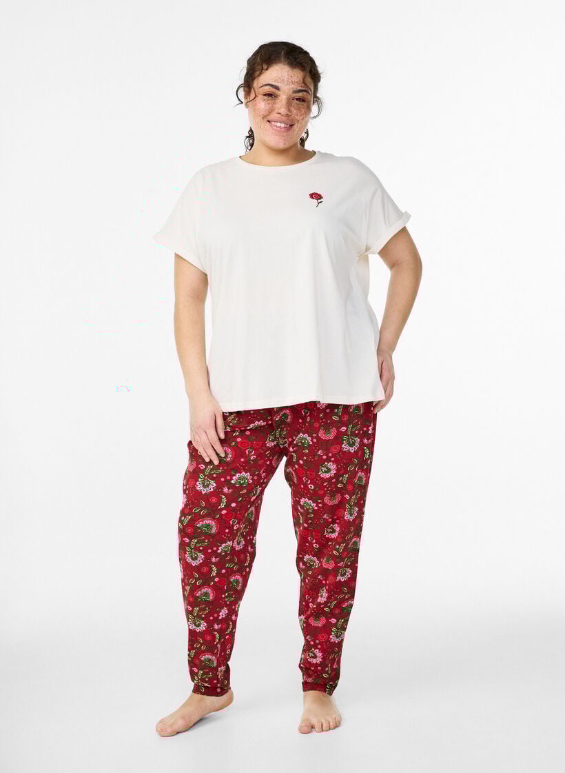 L&ouml;s natt-t-shirt i bomull med tryck, Vanilla, Model image number 1