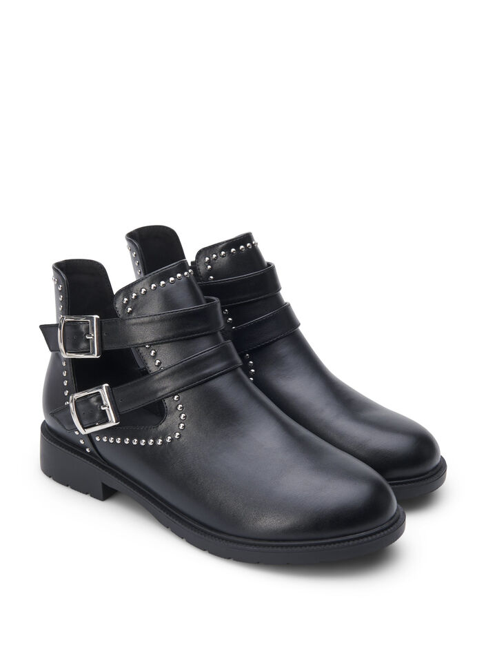 Wide fit - Ankelboots med nitar, Black, Packshot image number 1