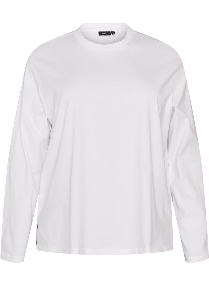 Bas-t-shirt med l&aring;nga &auml;rmar, Vit, Packshot image number 0