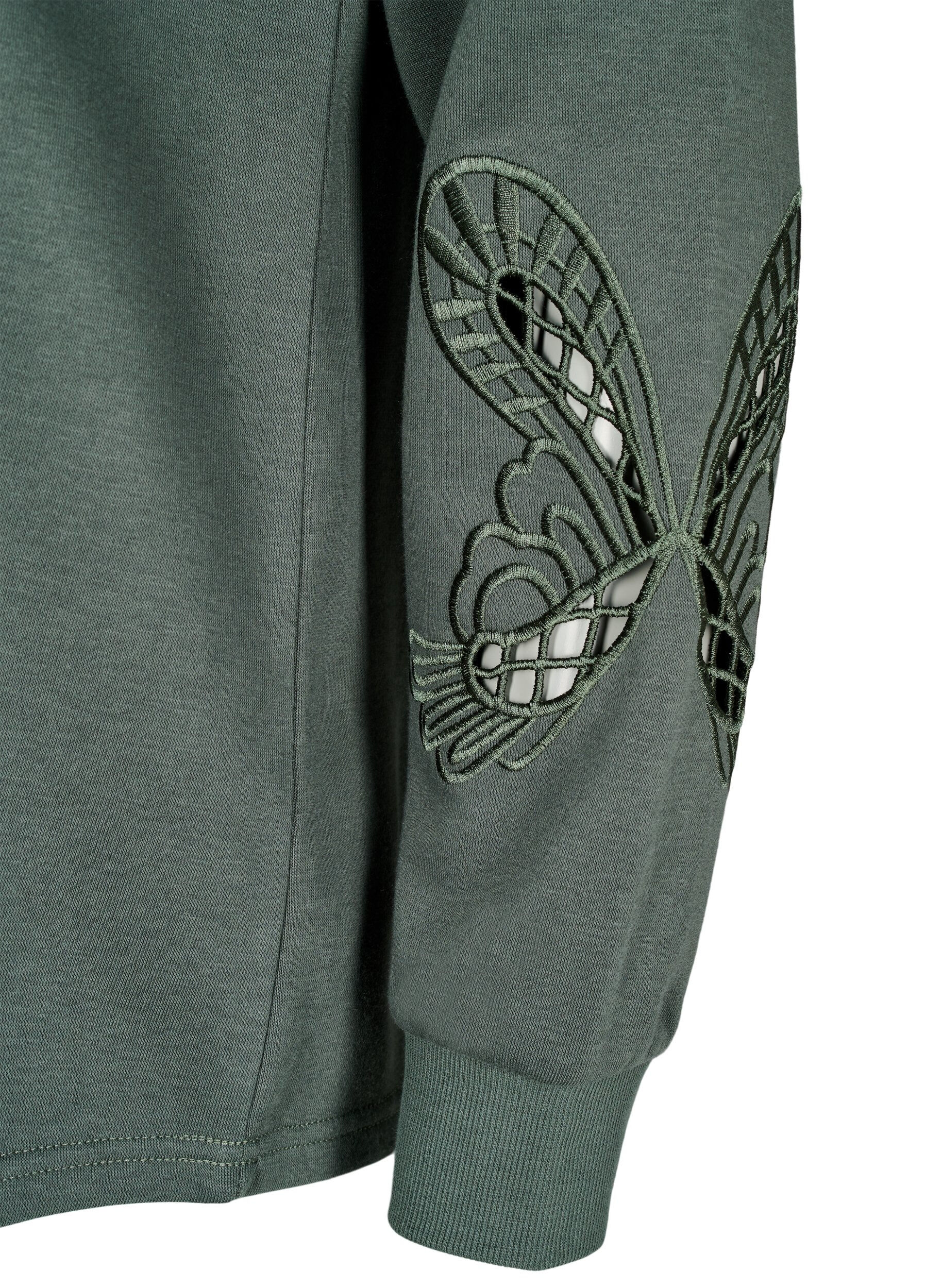 Zizzi Sweatshirt med broderade utsk&auml;rningar, Thyme, Packshot image number 3