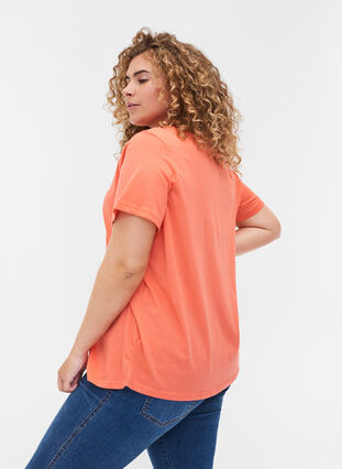 T-shirt i bomull med v-ringning, Living Coral, Model image number 1