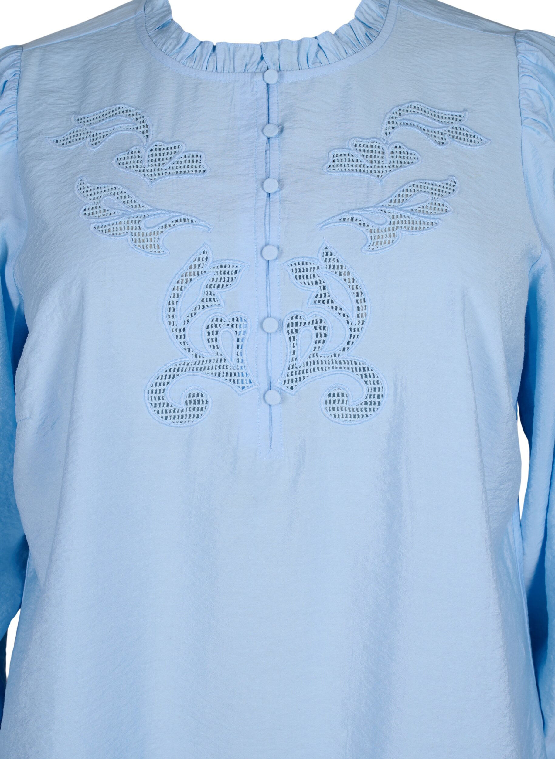 Zizzi Blus med volanger och Broderie anglaise, Chambray Blue, Packshot image number 2