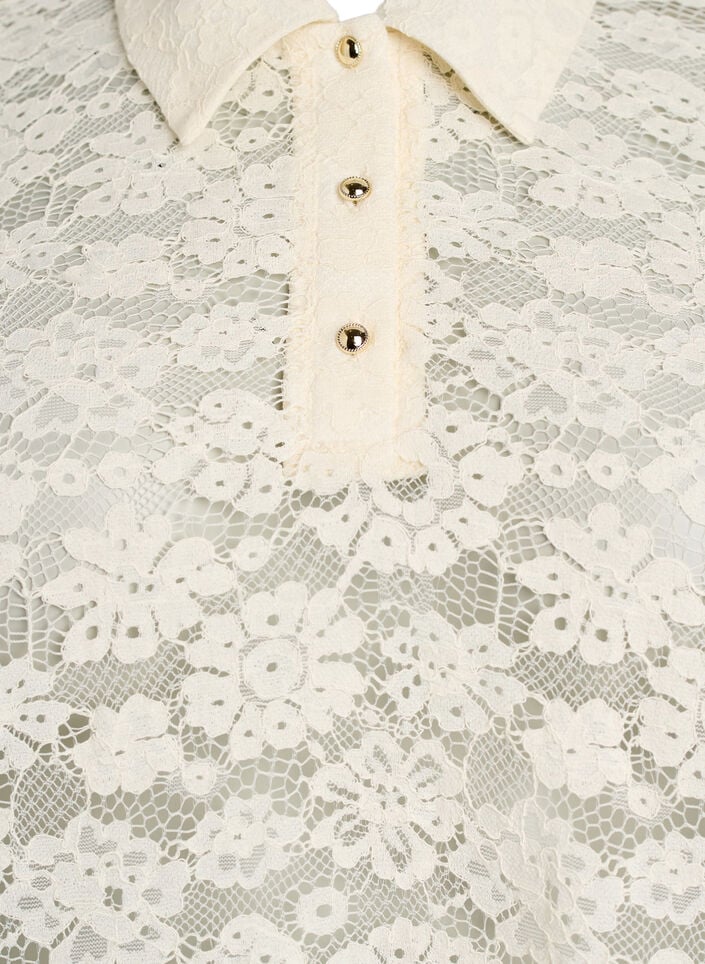 Spetsblus med krage och 1/2 &auml;rmar, Vanilla, Packshot image number 2