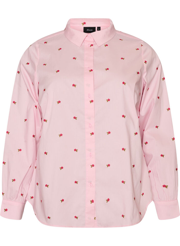 Skjorta med broderade blommor, Rosa, Packshot image number 0
