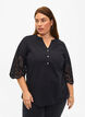 Skjortblus med broderie anglaise och 3/4-&auml;rmar, Black, Model image number 0