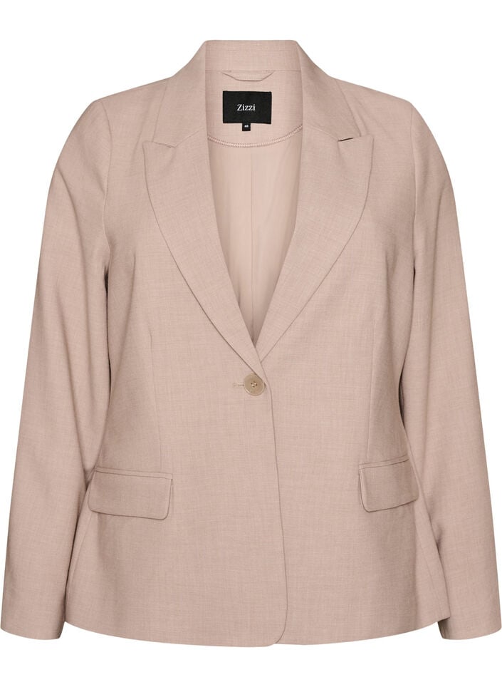 Klassisk blazer med enkelkn&auml;ppning och fickor, Beige, Packshot