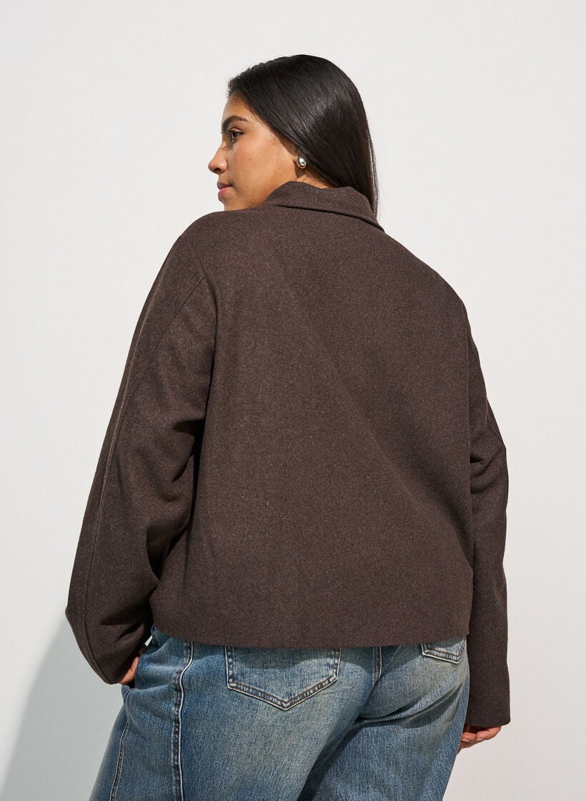 Kort jacka med skjortkrage och dragkedja, Brun, Model image number 2