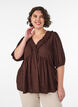 Blus i viskos med prickig textur och v-ringning, Brun, Model image number 0