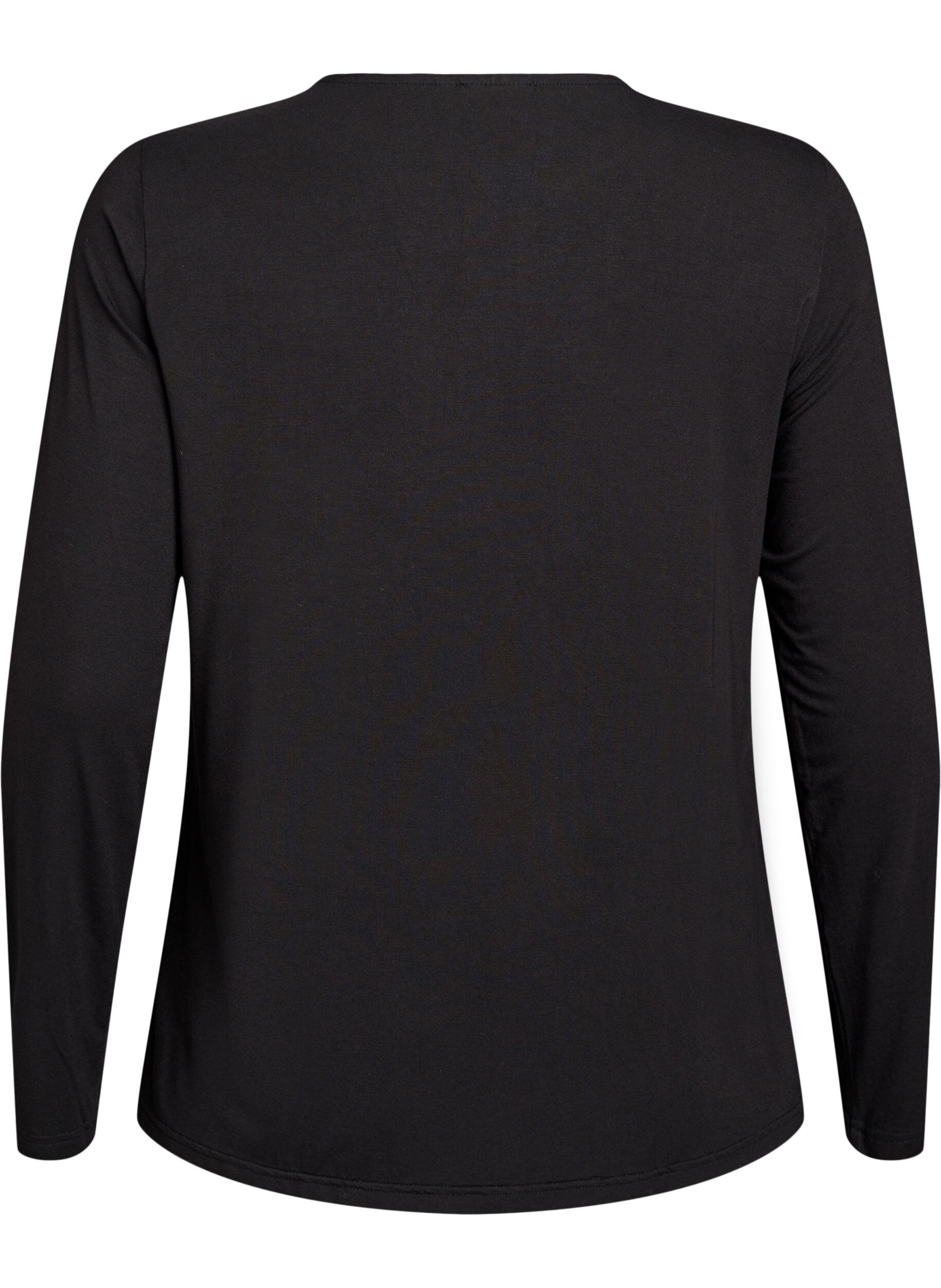 Zizzi L&aring;ng&auml;rmad blus med leopardm&ouml;nster, Svart, Packshot image number 1