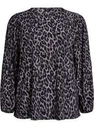 Blus med l&aring;nga &auml;rmar och leopardm&ouml;nster, Gr&aring;