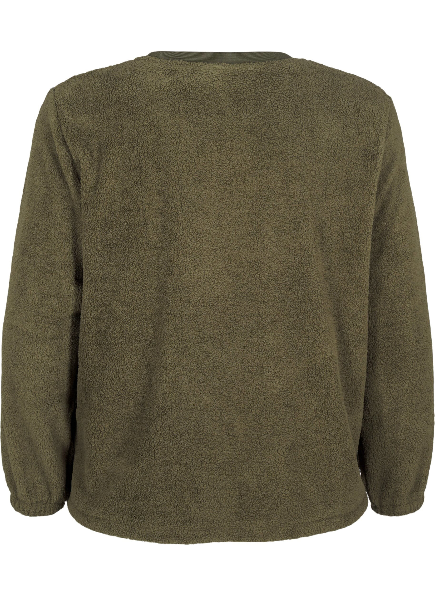 Zizzi L&ouml;s teddyblus med rund halsringning, Forest Night, Packshot image number 1