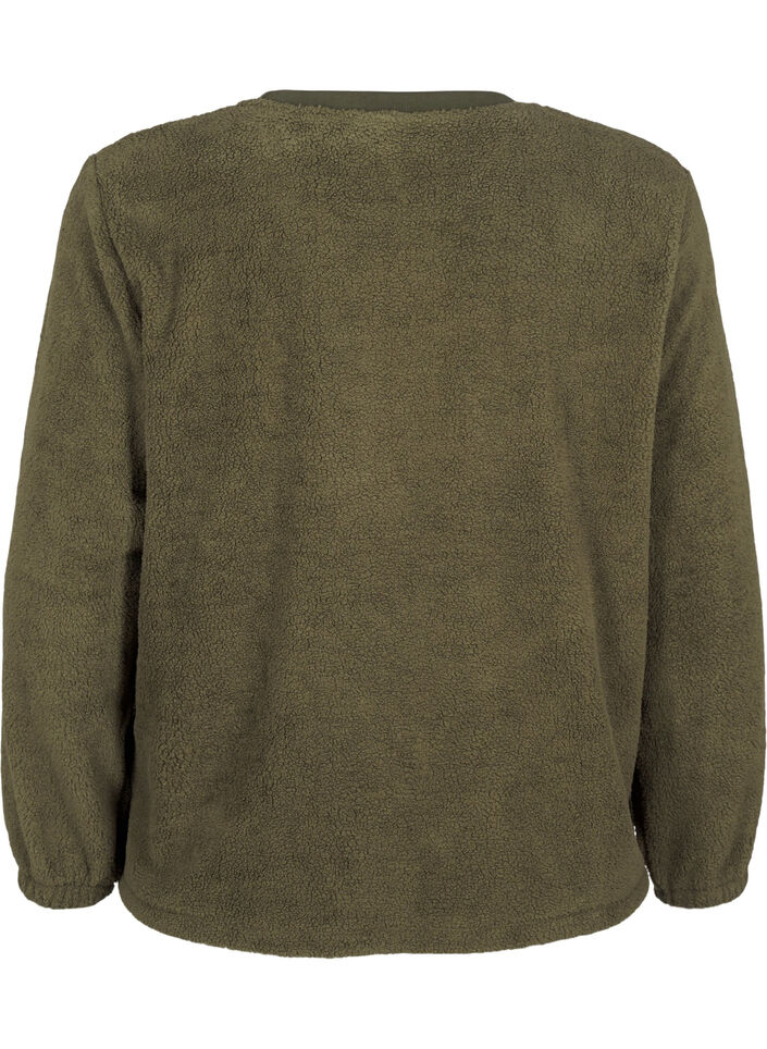 Lös teddyblus med rund halsringning, Forest Night, Packshot image number 1