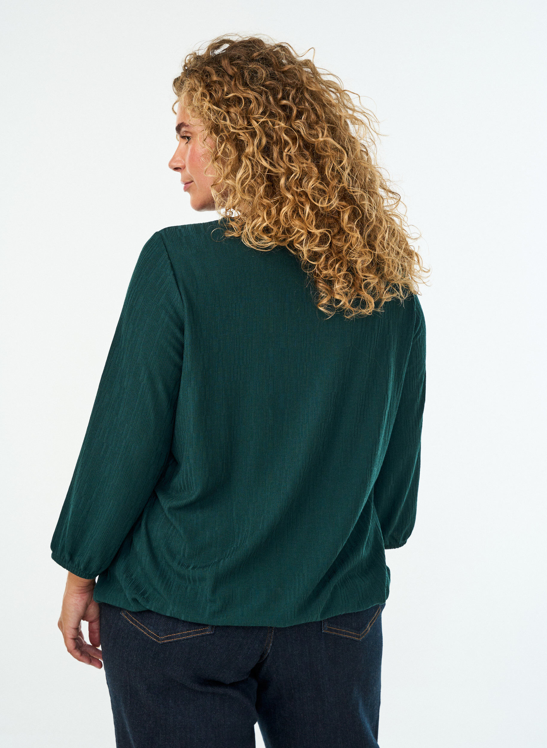 ZizziBlus med struktur och 3/4-&auml;rmar, Gr&ouml;n, Model image number 2