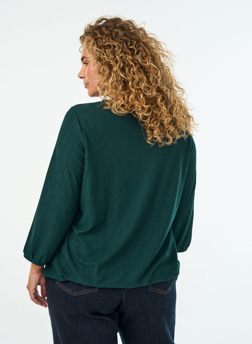 Blus med struktur och 3/4-&auml;rmar, Gr&ouml;n, Model image number 2