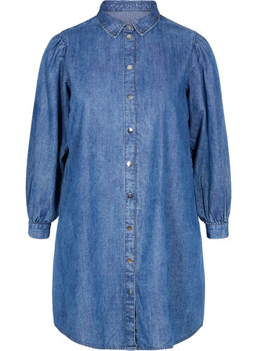 Denim skjortklänning i bomull, Dark blue denim, Packshot image number 0