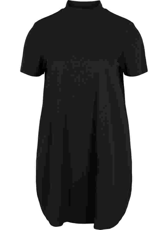 Kortärmad klänning med hög krage, Black, Packshot image number 0