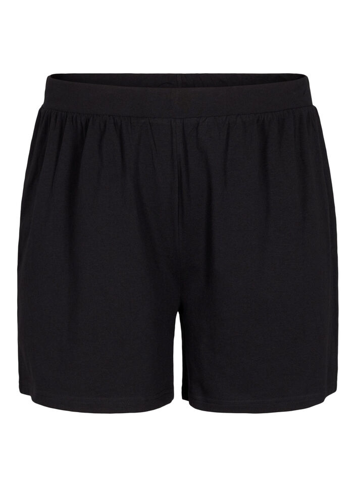 Löst sittande pyjamasshorts i bomullsmix, Svart, Packshot image number 0