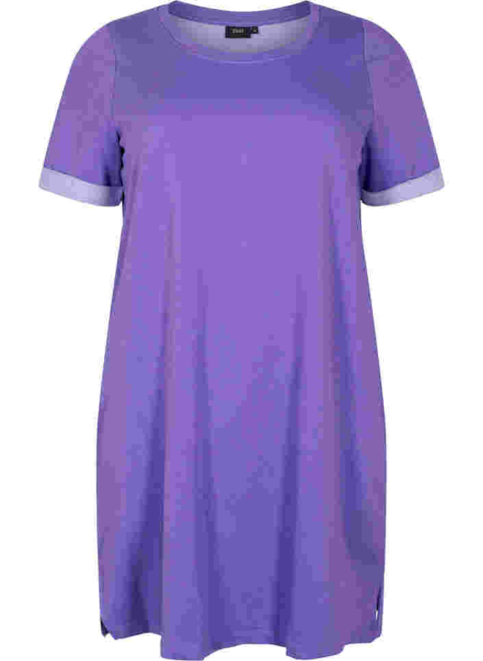 Sweatshirtklänning med korta ärmar och slits, Ultra Violet