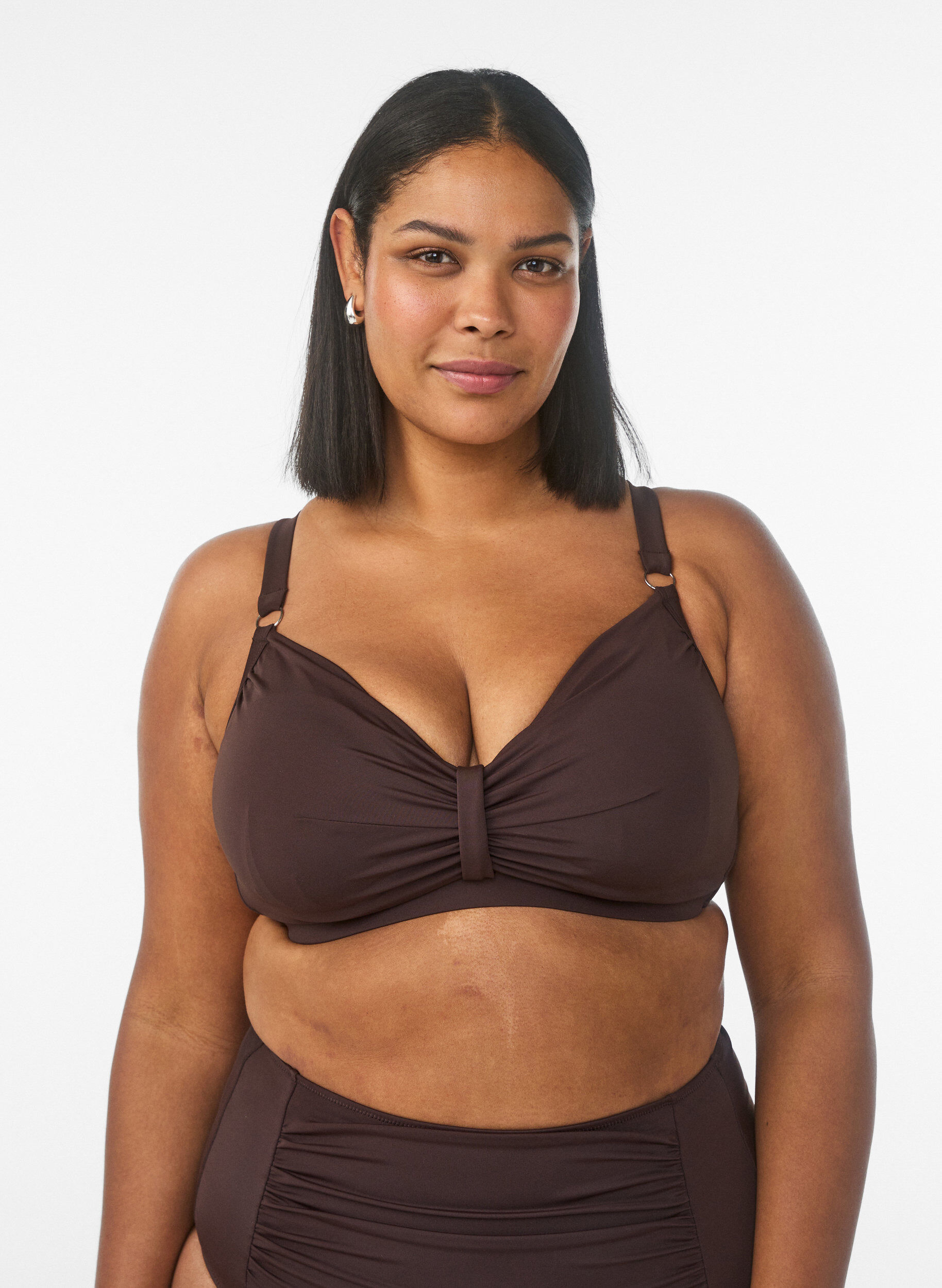 Zizzi Bikini-bh med bygel och drapering, Brun, Model image number 0