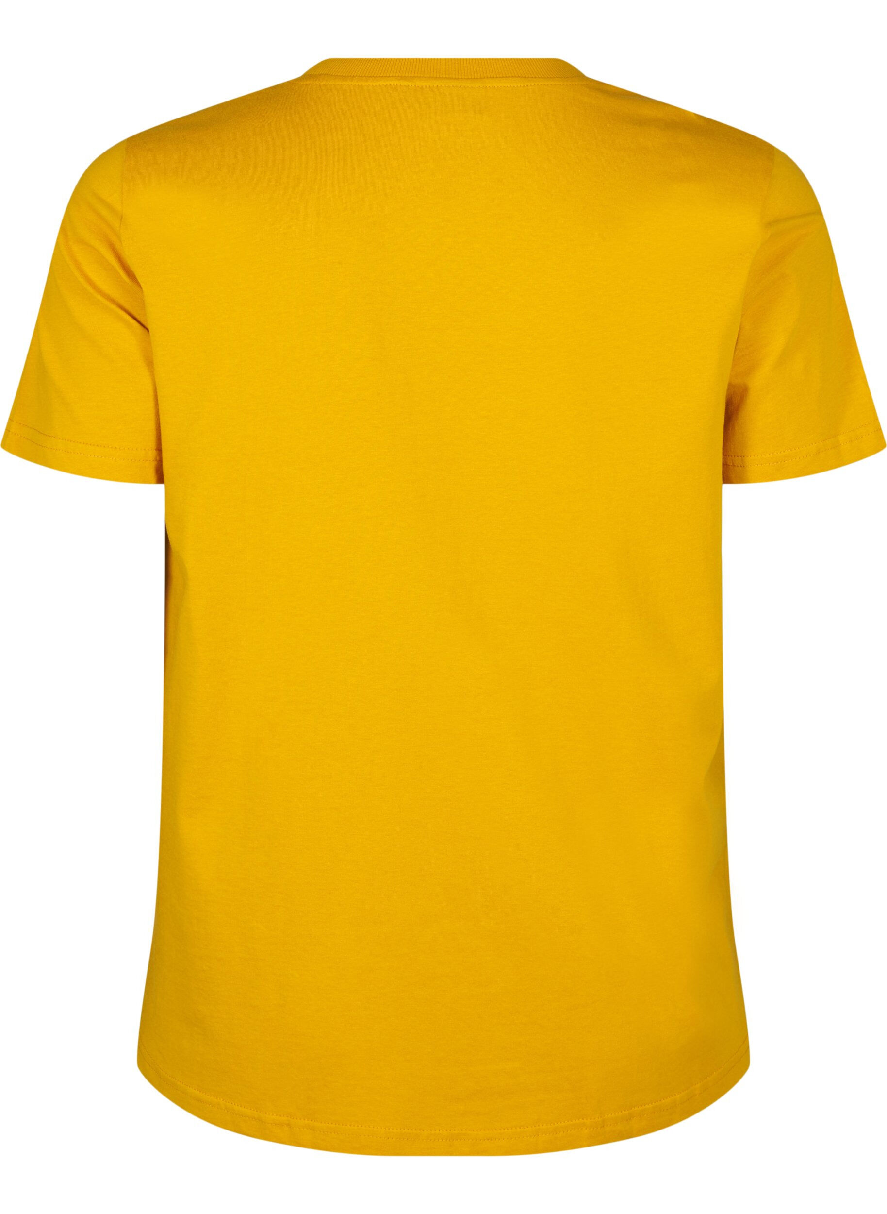 ZizziEnkel t-shirt i bomull med rund halsringning, Gul, Packshot image number 1