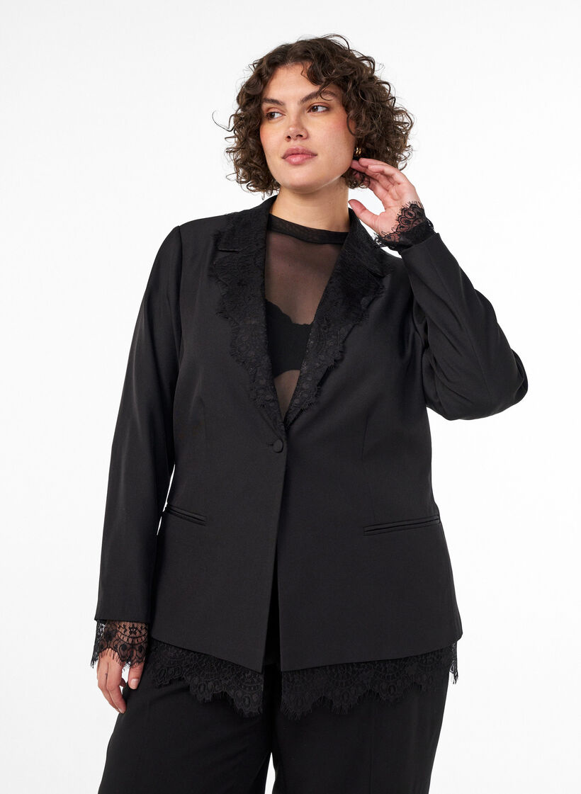 Kavaj med spetskant, Svart, Model image number 0
