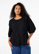 Blus med struktur och 3/4-&auml;rmar, Svart, Model image number 0