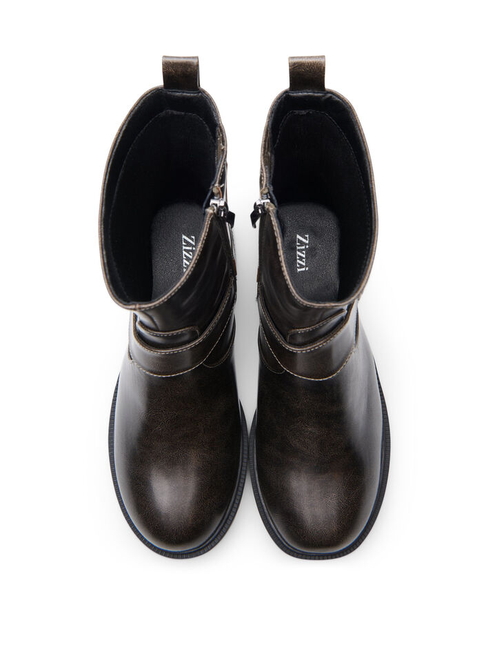 Wide fit - Kort bikerstövel, Brun, Packshot image number 2