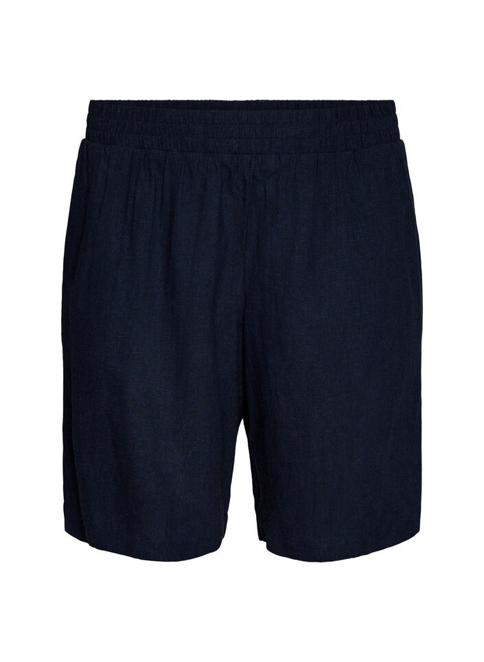 Shorts i linne och viskos med h&ouml;g midja, Bl&aring;, Packshot image number 0