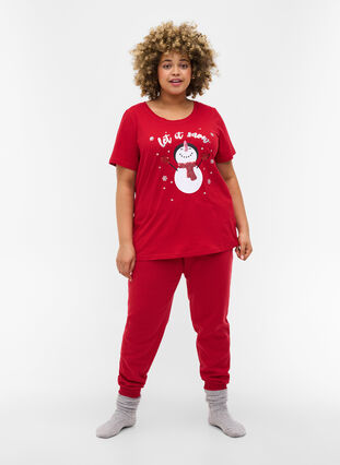 T-shirt med julmotiv i bomull, Tango Red Snowman, Model image number 2