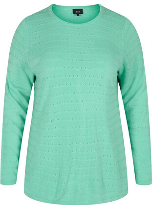 Stickad tröja med strukturerat mönster och rund hals, Dusty Jade Green, Packshot image number 0
