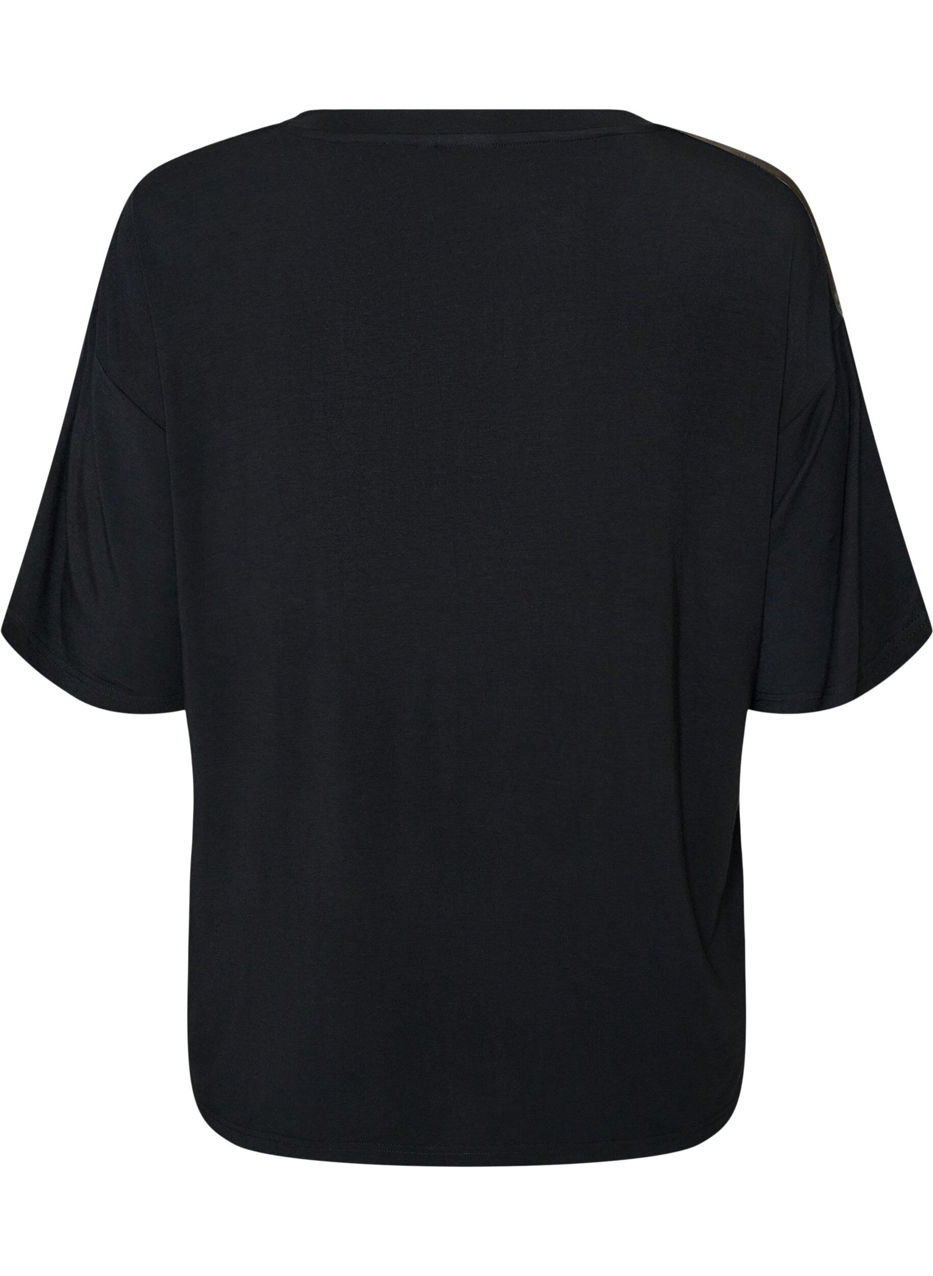 ZizziNatt-t-shirt i modal med kontrastband, Svart, Packshot image number 1